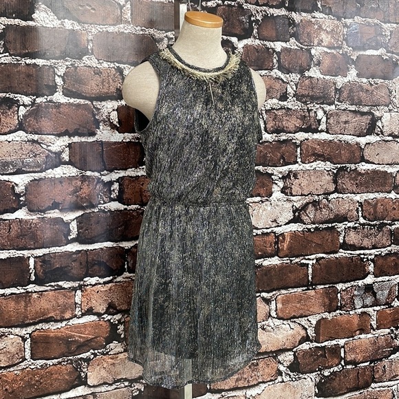 Grifflin Paris Blouson Dress NWT Metallic Sleeveless Keyhole Grey Size Small S - Picture 7 of 16